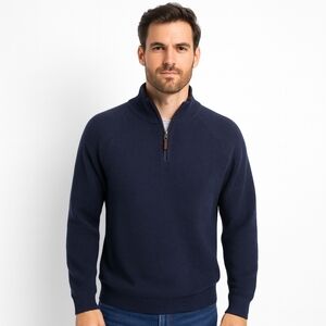 Ted Baker Wool Blend Quarter Zip Sweater – Navy Rib Knit, Size L